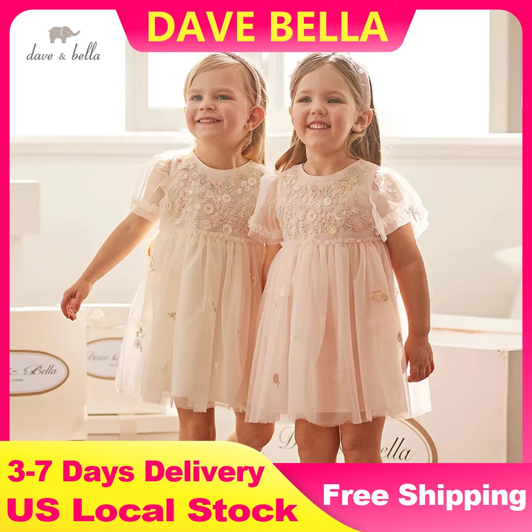 DAVE＆BELLA Floral Puff Mesh Pageant Dress For Girls