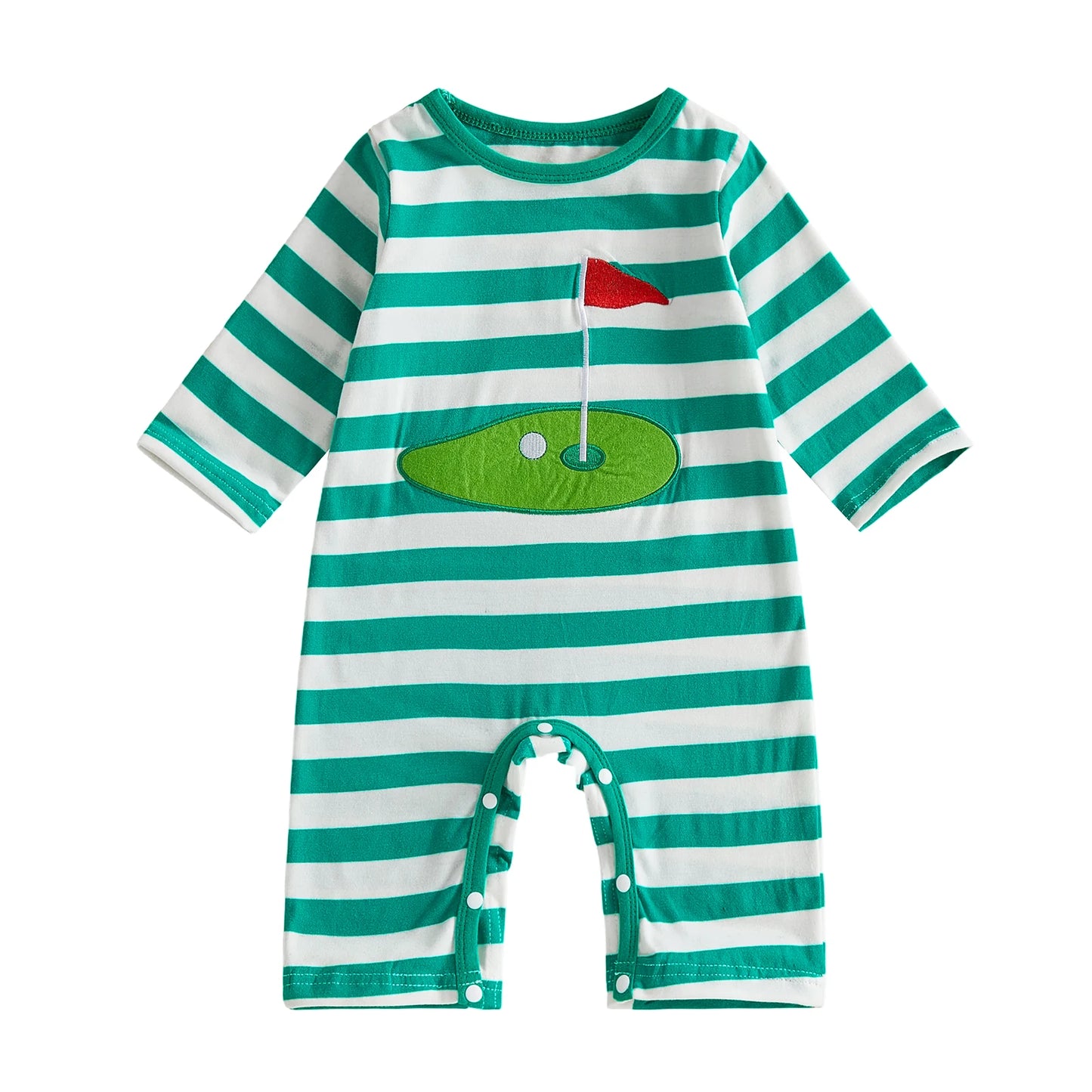Infant Striped Playsuit With Long Sleeves And Golf Embroidery