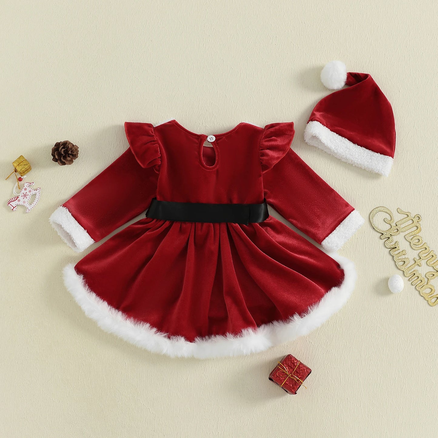 Pudcoco Baby Girls Christmas Romper Dress Plush Set