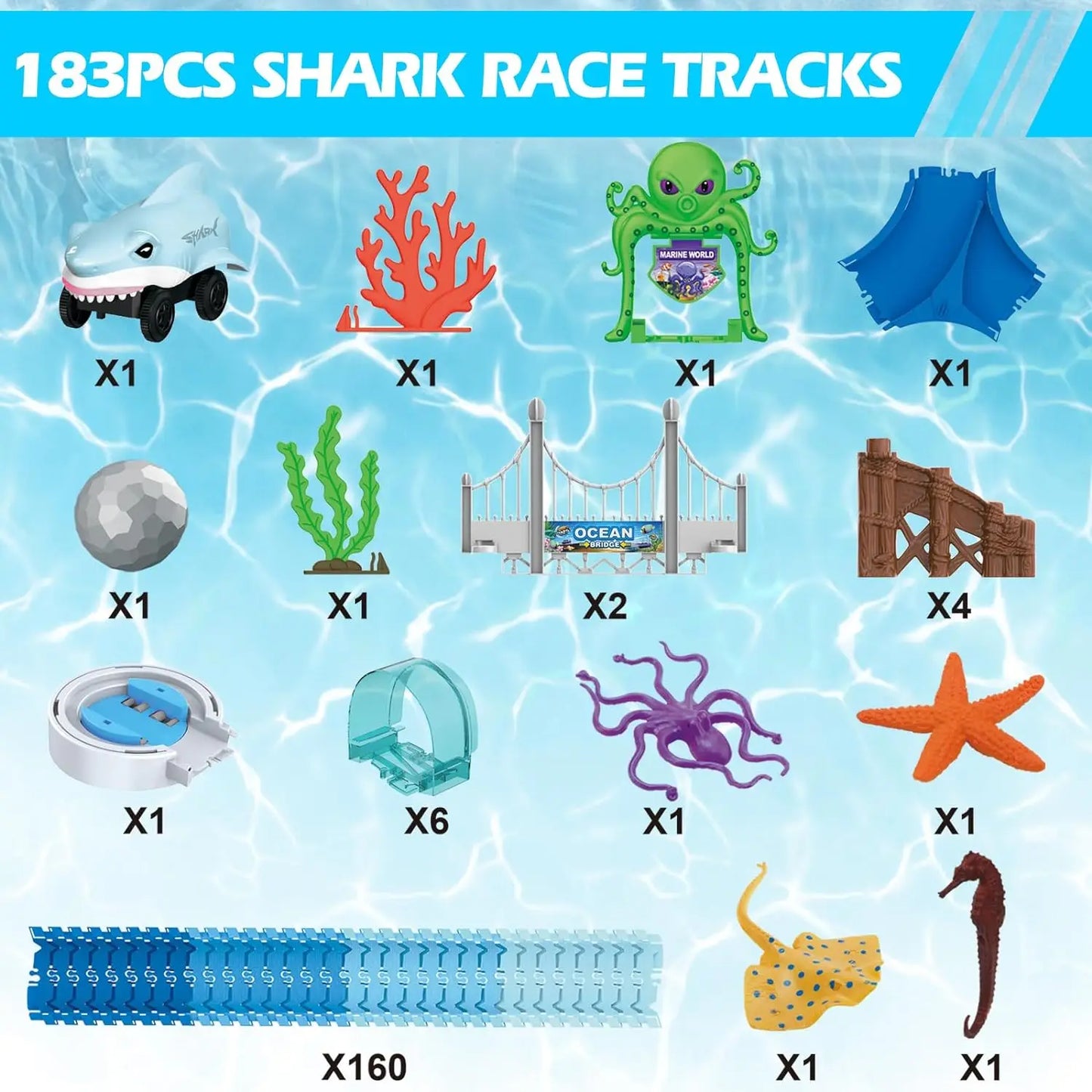 VATOS Shark Race Car Toy Track Set For Kids Ocean Theme