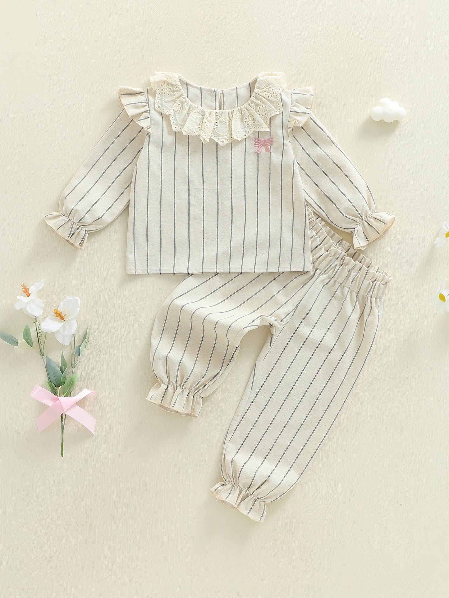 Baby Girls 2 Piece Outfit Set Long Sleeve Bow Top Pants