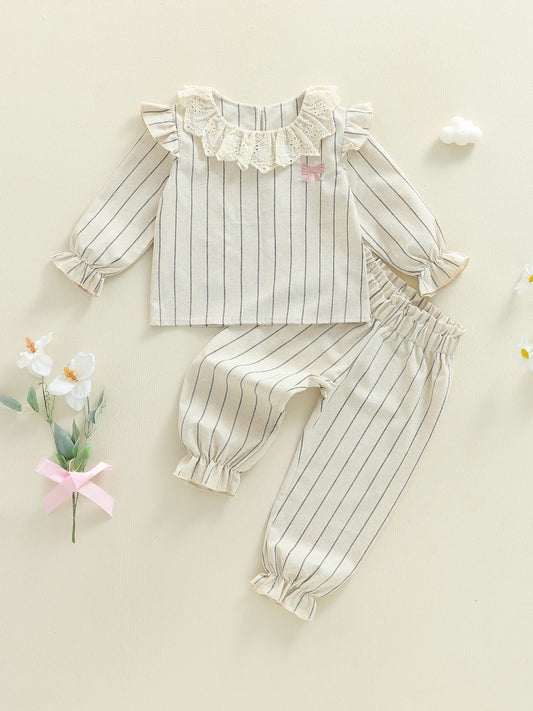 Baby Girls 2 Piece Outfit Set Long Sleeve Bow Top Pants