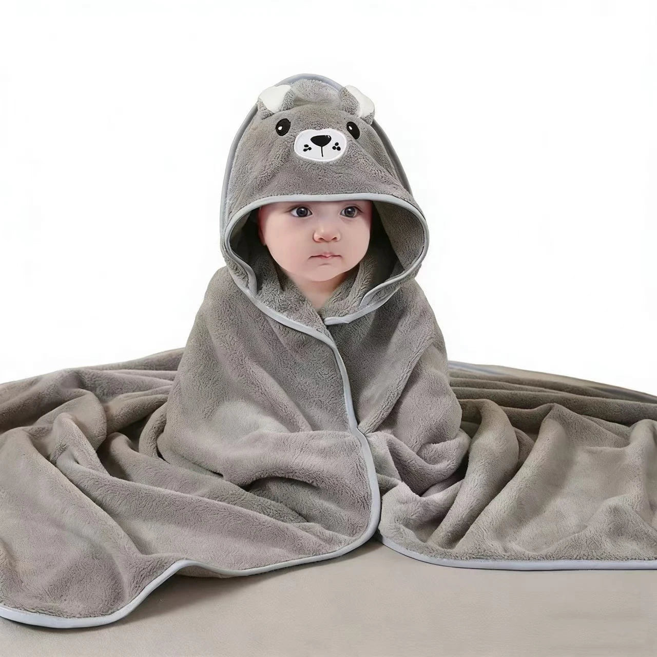 NONECN Baby Hooded Bathrobe Cartoon Coral Fleece Towel Blanket