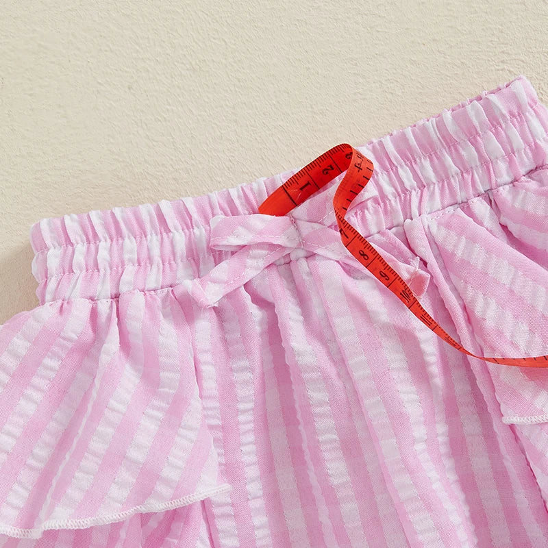 Girls Floral Ruffle Shorts With Elastic Waistband Bow Detail