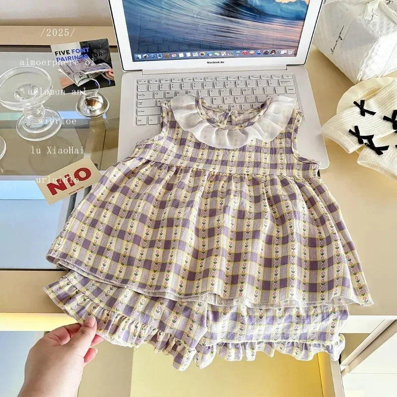 Bonkawoo Two Piece Sleeveless Princess Dress Floral Print Baby Girls