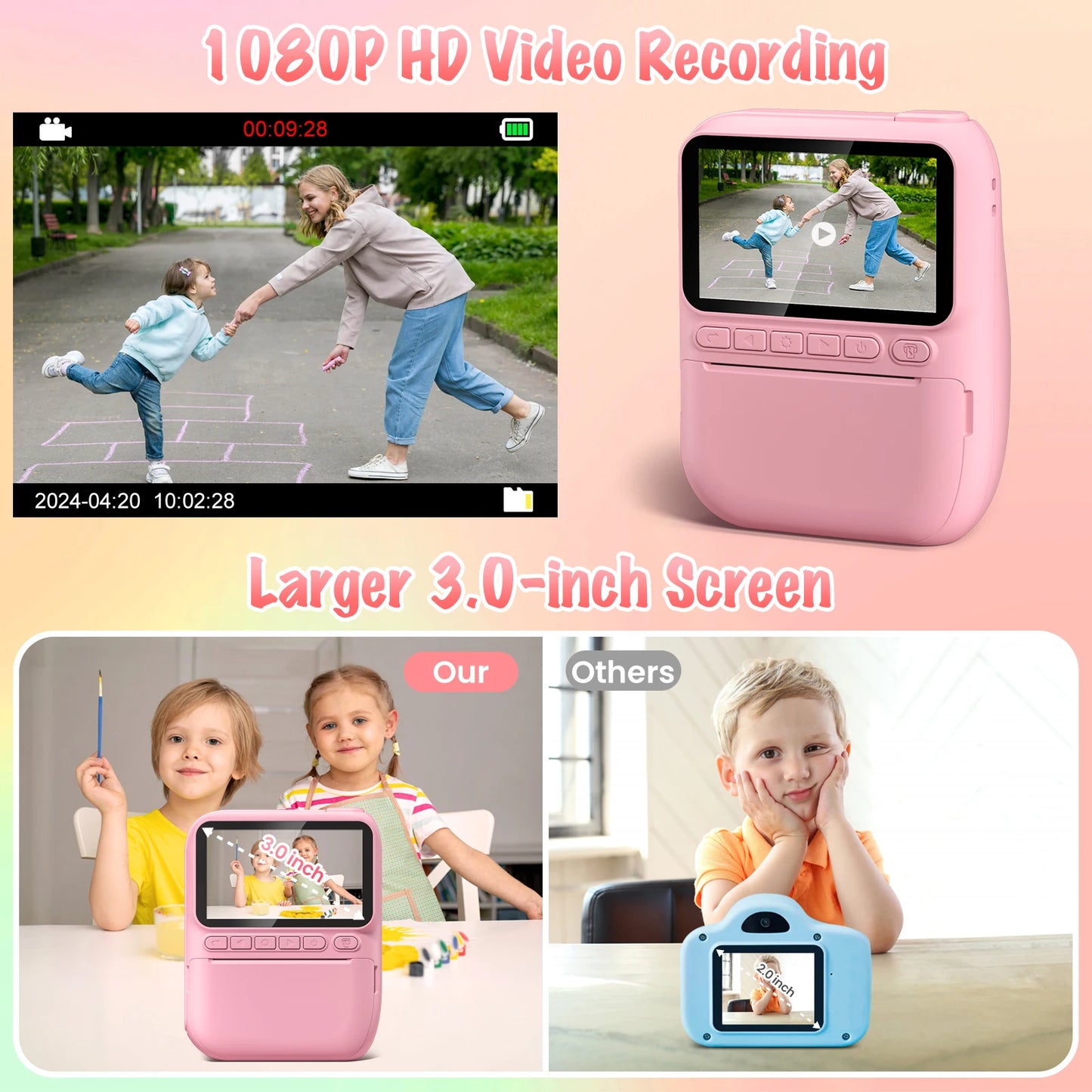 DIAMOOKYCN Instant Print Camera For Kids 32MP 1080P Digital