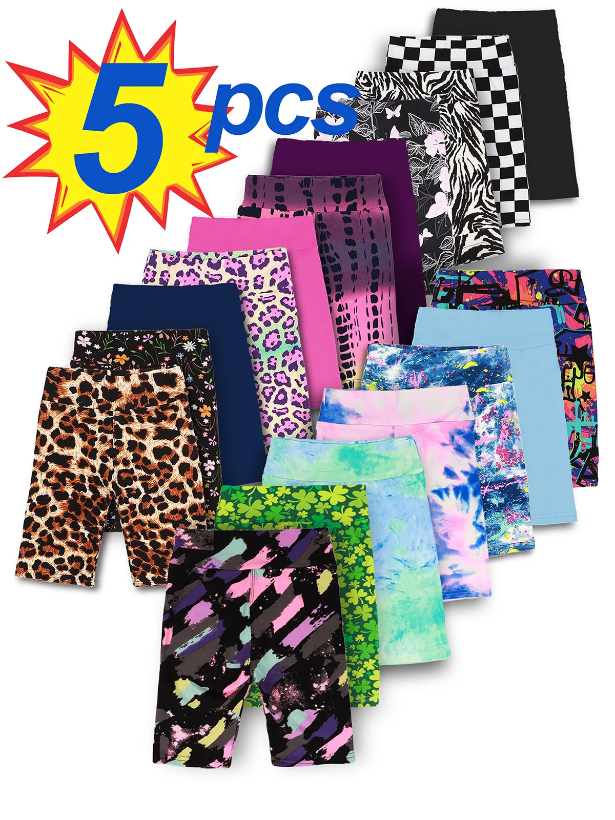 Girls Yoga Shorts 5 Pack Soft Stretch Bermuda High Waist Leggings