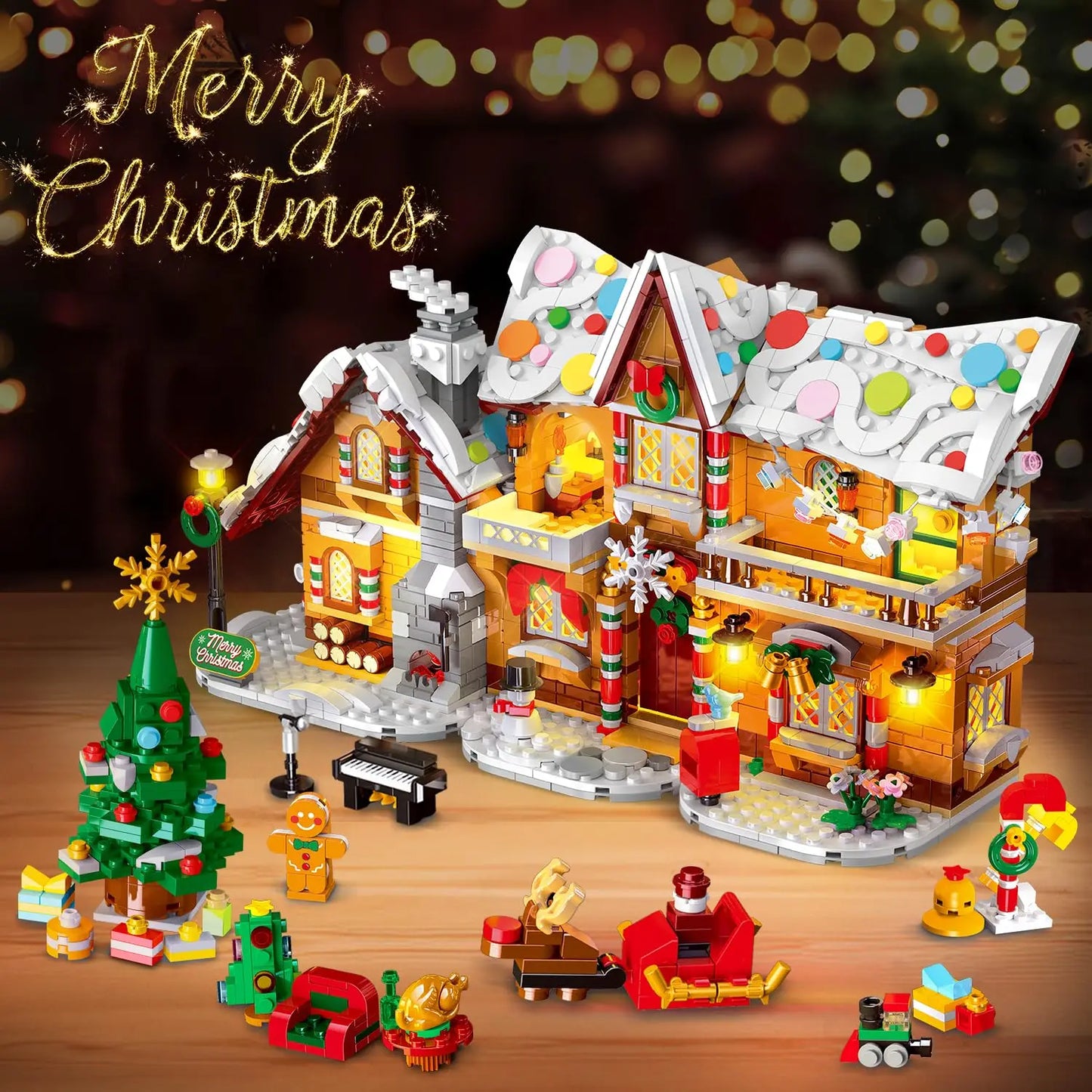 HOGOKIDS Christmas Gingerbread House Building Toy With LED