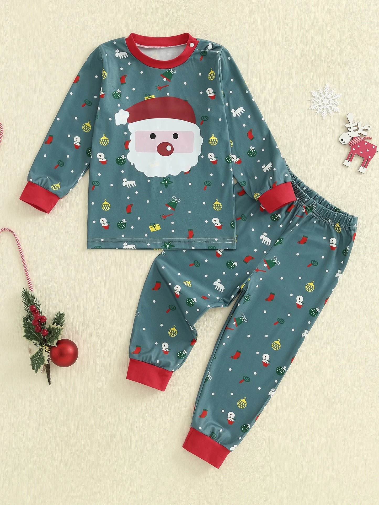 CN Guangdong Kids Holiday Pajama Set Festive Reindeer Print