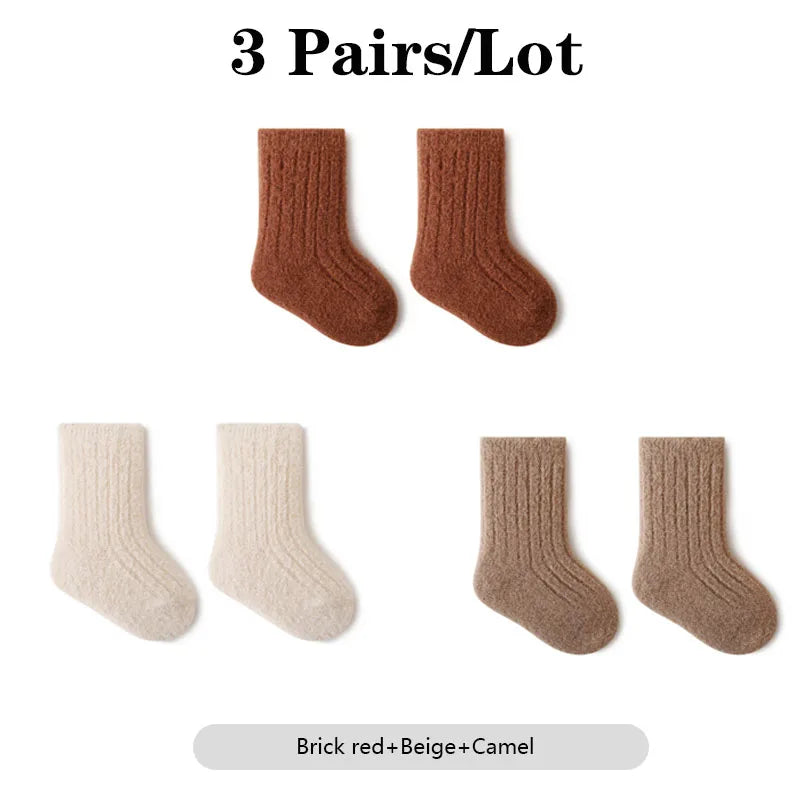 CN Warm Baby Socks Winter Thick Cotton Mid Tube 3 Pairs