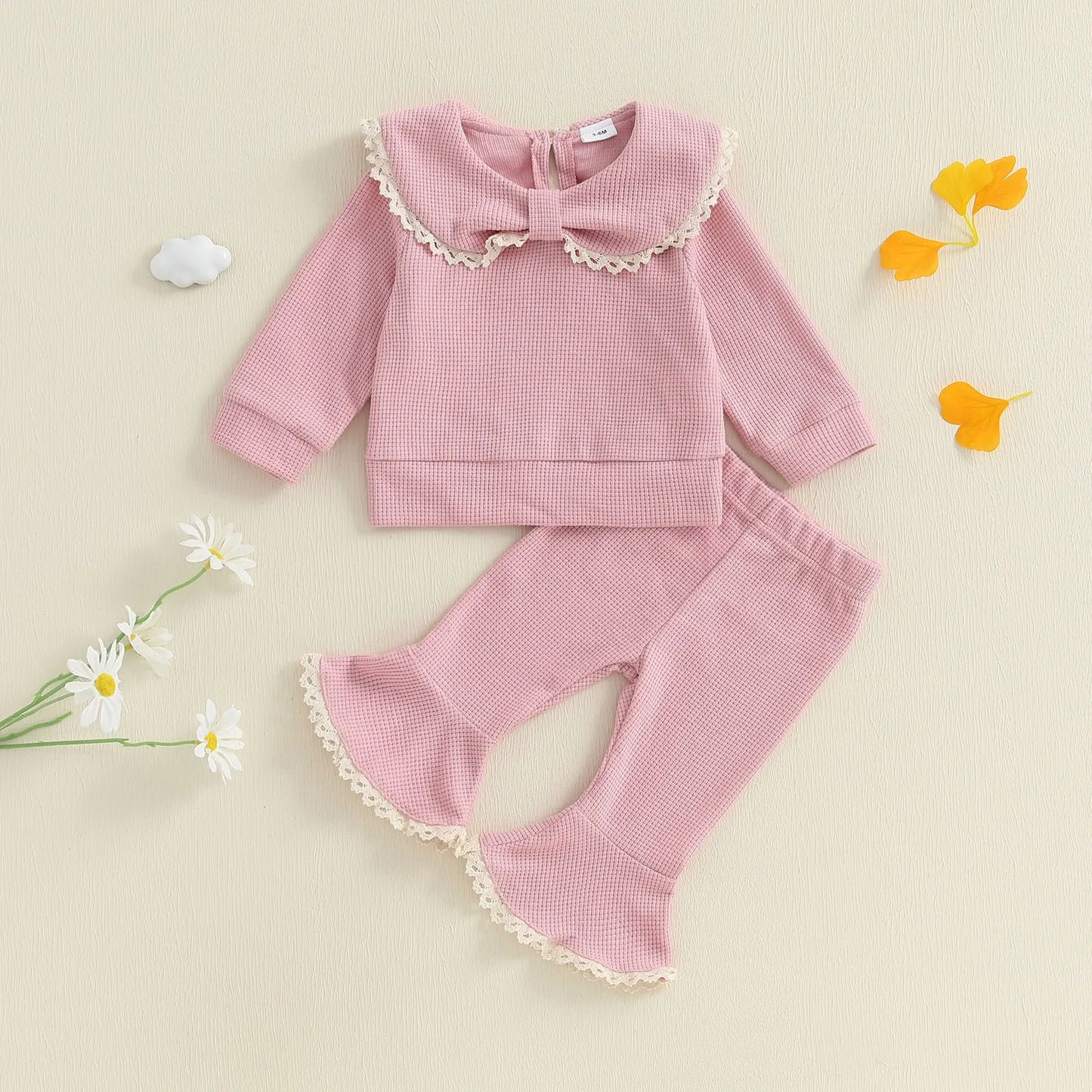Meihuida Infant 2-Piece Autumn Set Bow Collar Top Flared Pants