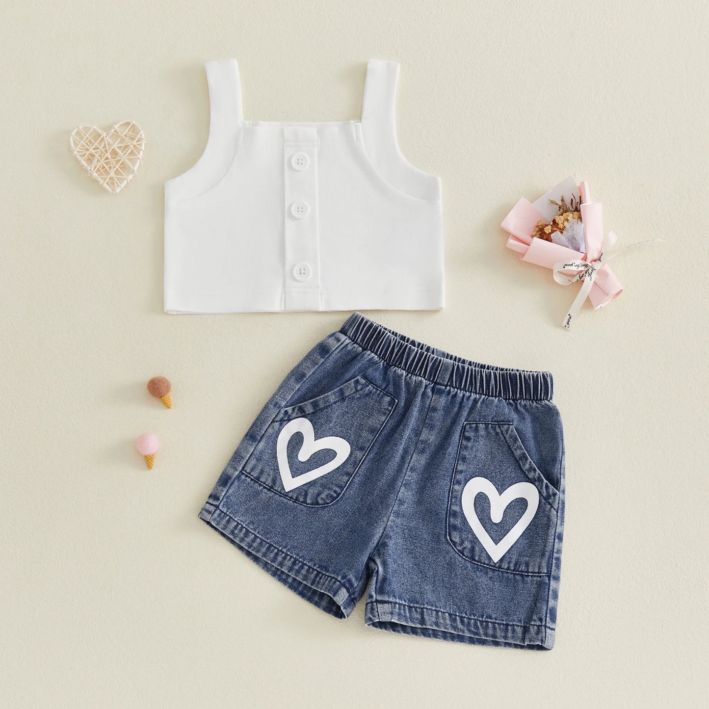 Girls Floral Sleeveless Crop Top And High Waist Shorts Set
