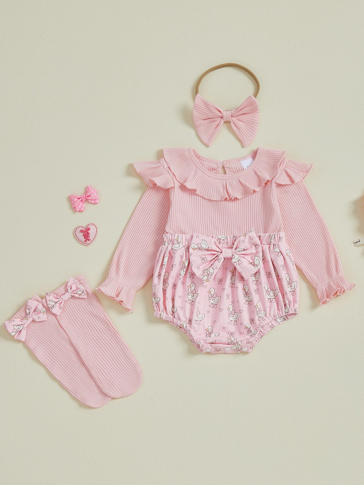 Toddler Winter Floral Jumpsuit Set With Hat And Mittens