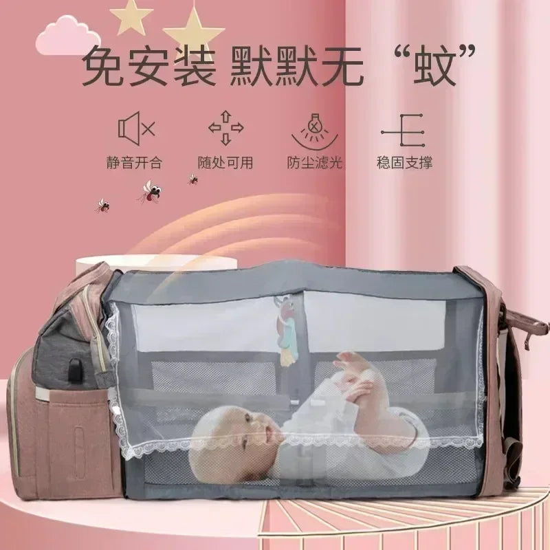 Closure Mommy Bag Foldable Crib Travel Diaper Backpack