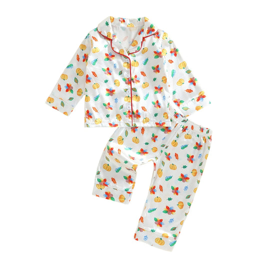Velvet Toddler Pajama Set Lapel Collar Reindeer Print