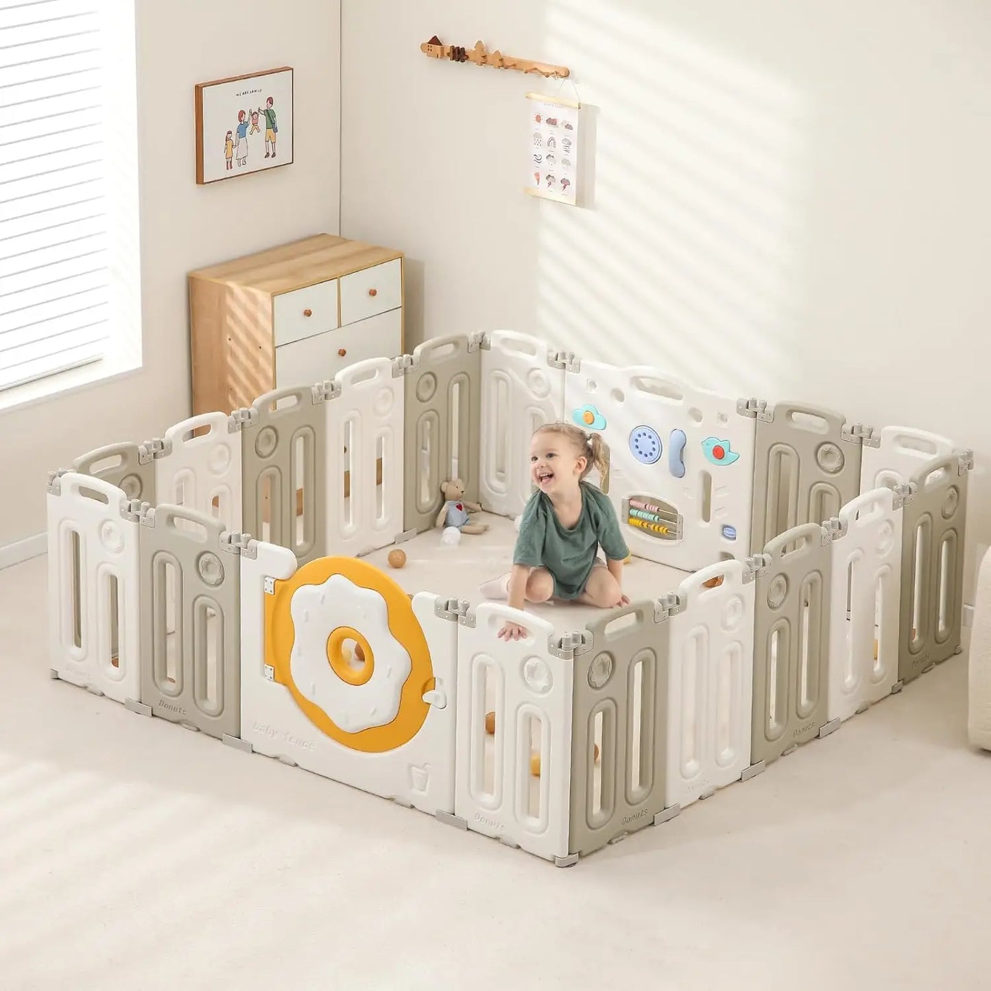 SHXIH Foldable Baby Playpen With Safety Gate Panels 14 18 22
