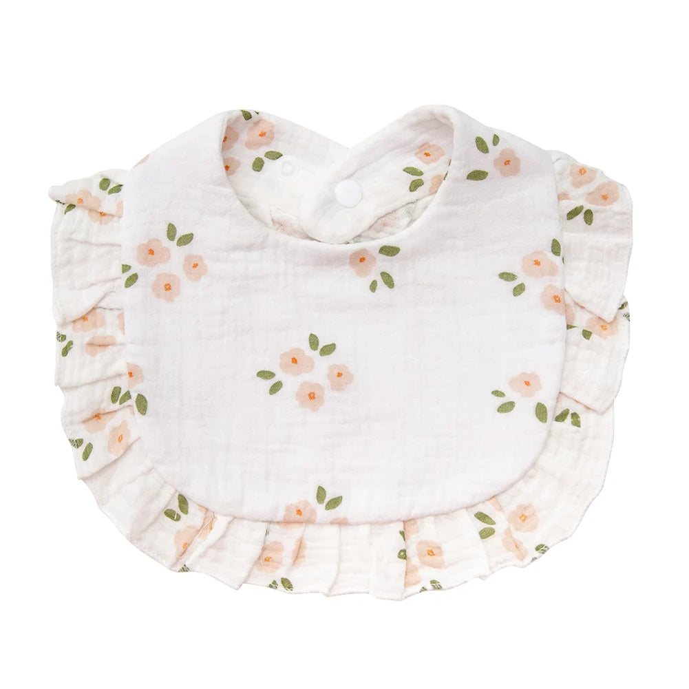 Flower Print Baby Bibs Adjustable Snap Burp Cloths Muslin Cotton