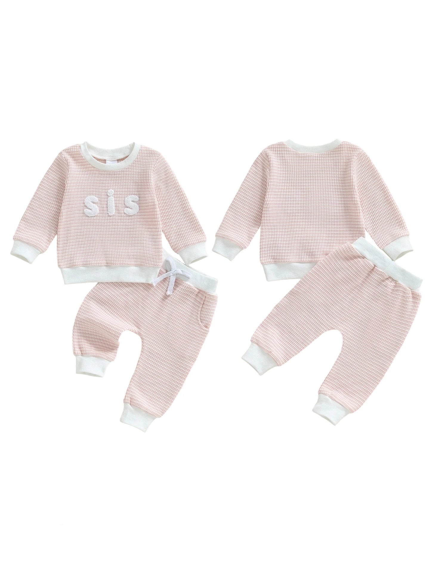 Infant Unisex Knit Two Piece Sweatshirt And Trousers Set With Embroidered Words