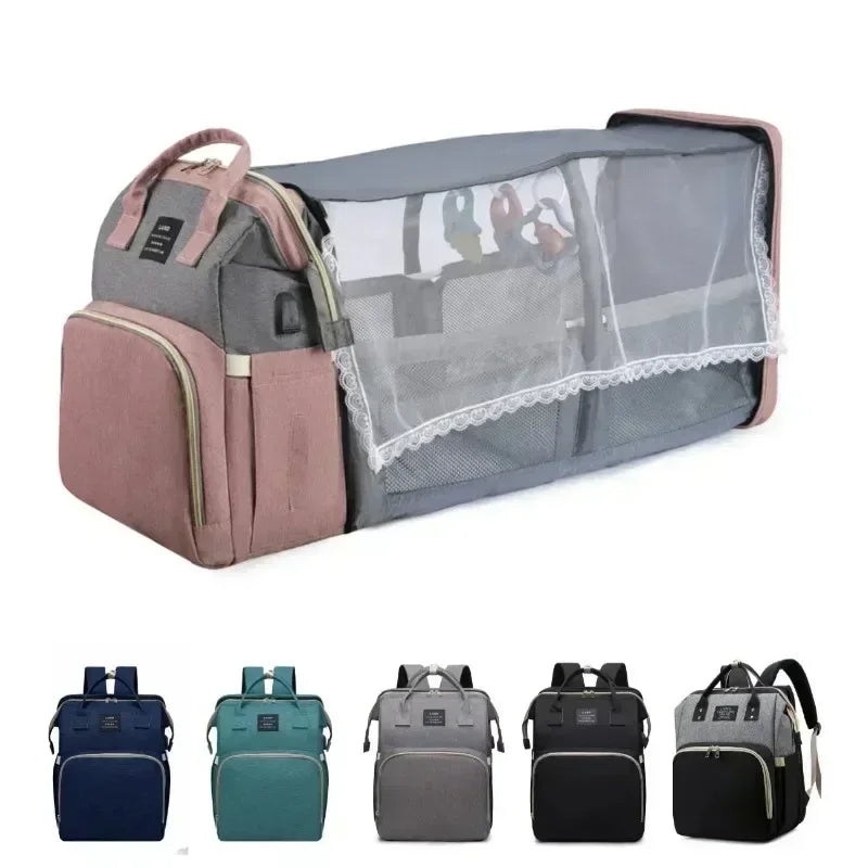 Closure Mommy Bag Foldable Crib Travel Diaper Backpack