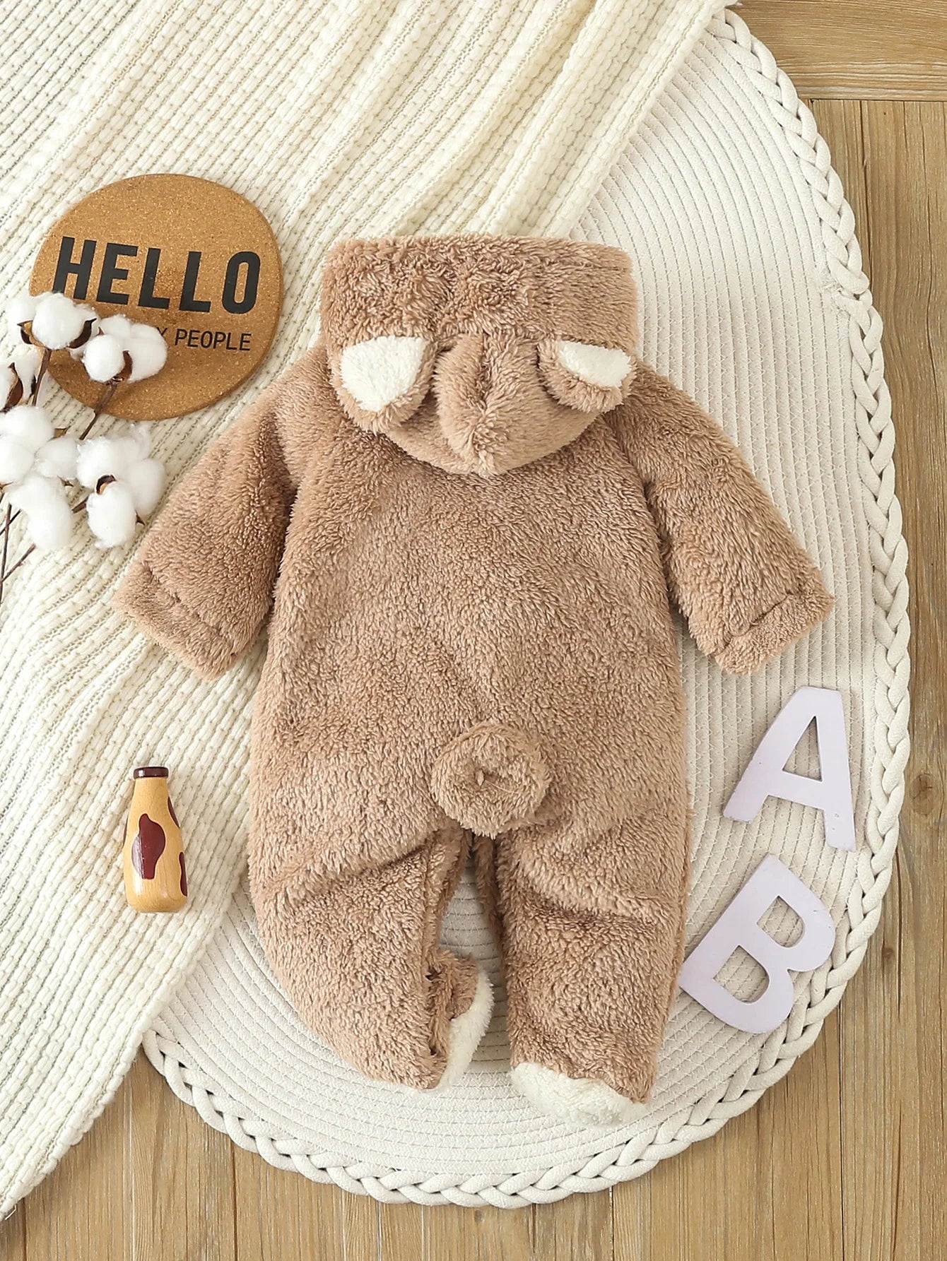 Rvxuanbaby Autumn Newborn Baby Rompers Warm Fleece Hooded