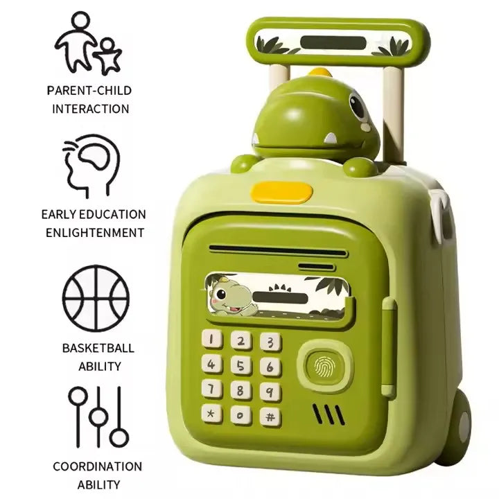 【 US Special price 】Green Fingerprint ATM Copper Bank with Music - automatic rolling pin box, perfect gift for boys and girls an