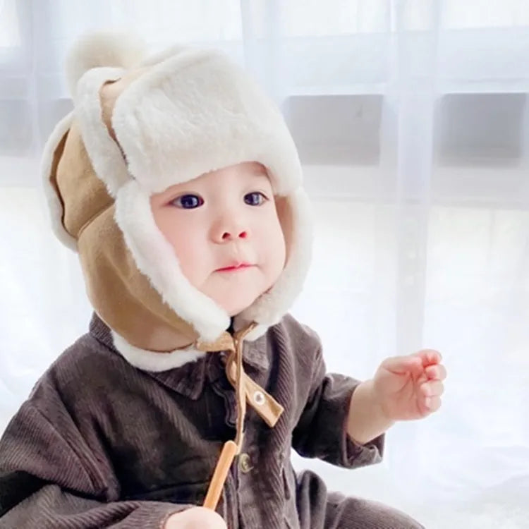 Unisex Baby Lei Feng Hat With Ear Flap Winter Beanie Made From Soft Plush Cotton