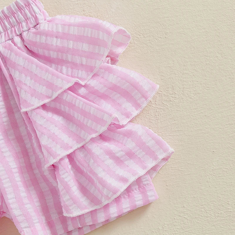 Girls Floral Ruffle Shorts With Elastic Waistband Bow Detail