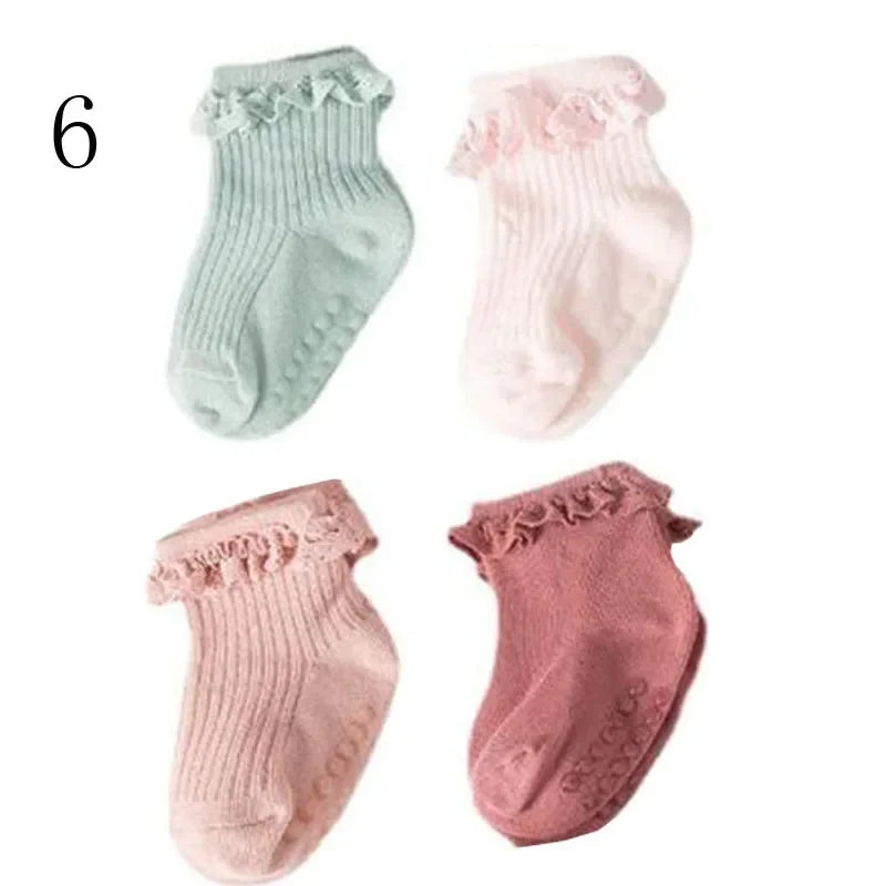 JYFTNCCN Baby Non Slip Cotton Socks 4 Pair Set For Girls
