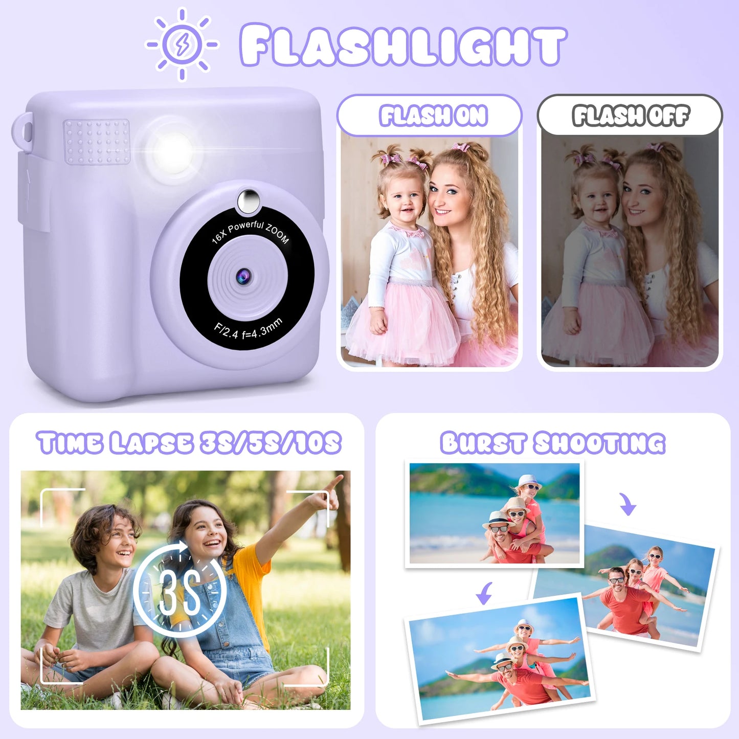 DIAMOOKYCN Kids Digital Camera 1080P HD Instant Print Gift