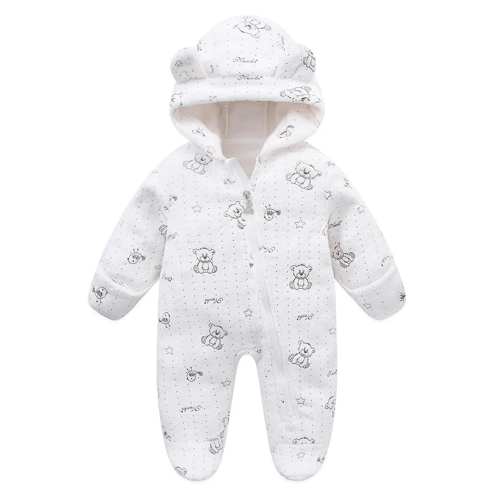 OLEKID Hooded Flannel Baby Rompers Jumpsuit Newborn Infant