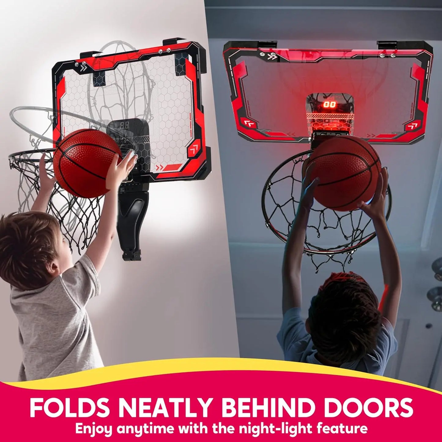 Joyfy Mini Indoor Basketball Hoop Light Up Over The Door