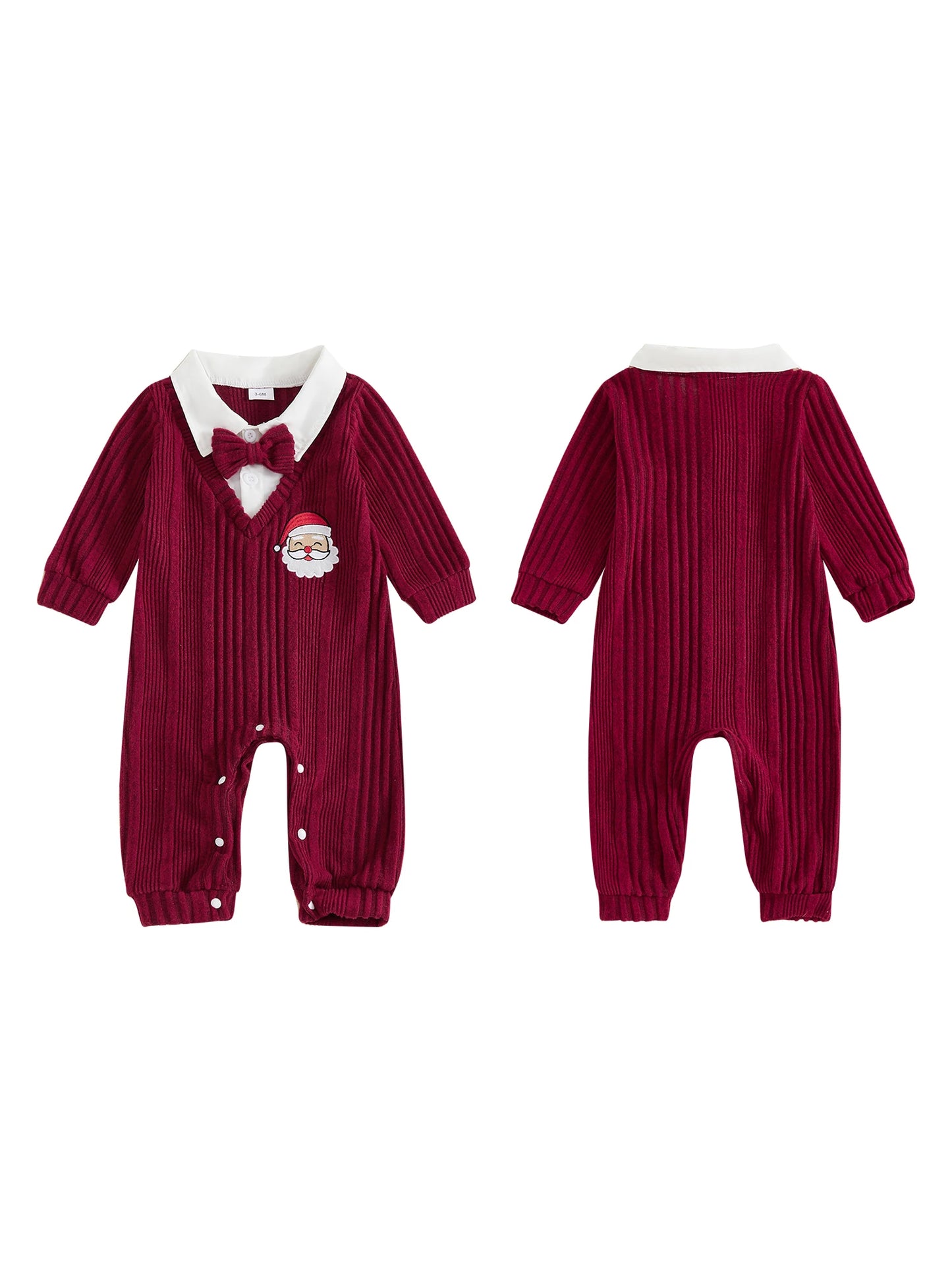 Baby Girl Cable Knit Romper With Reindeer Embroidery Long Sleeve Shawl Collar