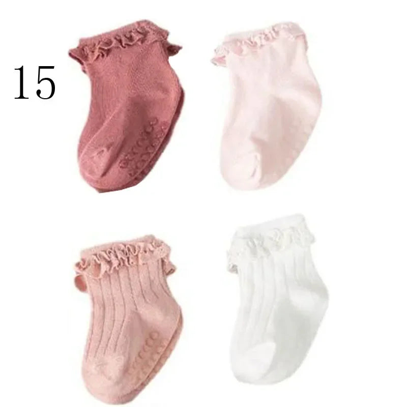 JYFTNCCN Baby Non Slip Cotton Socks 4 Pair Set For Girls