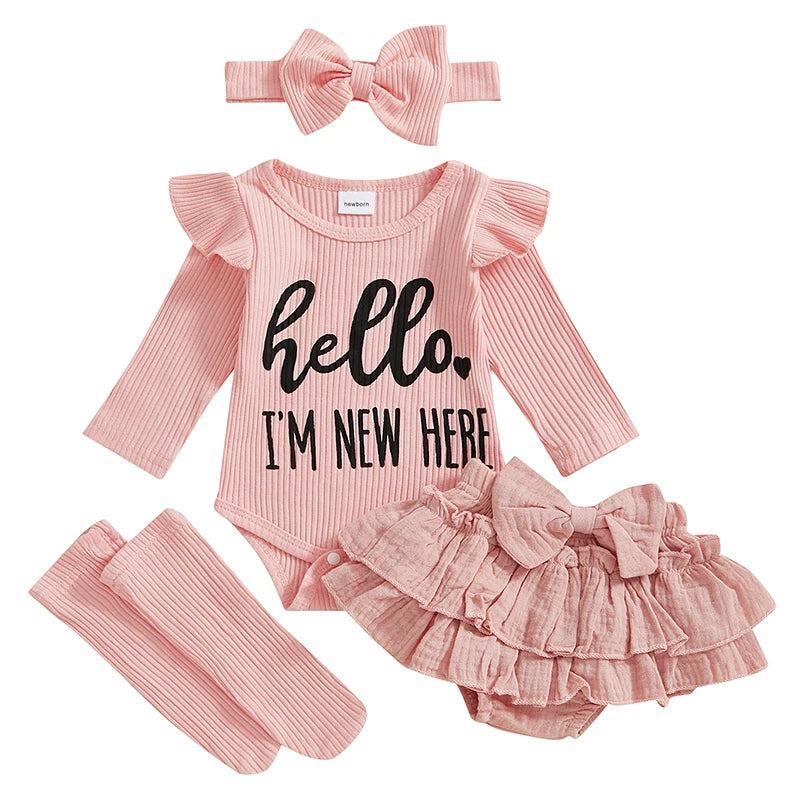 CN Guangdong Baby Girls 4-Piece Romper Ruffles Skorts