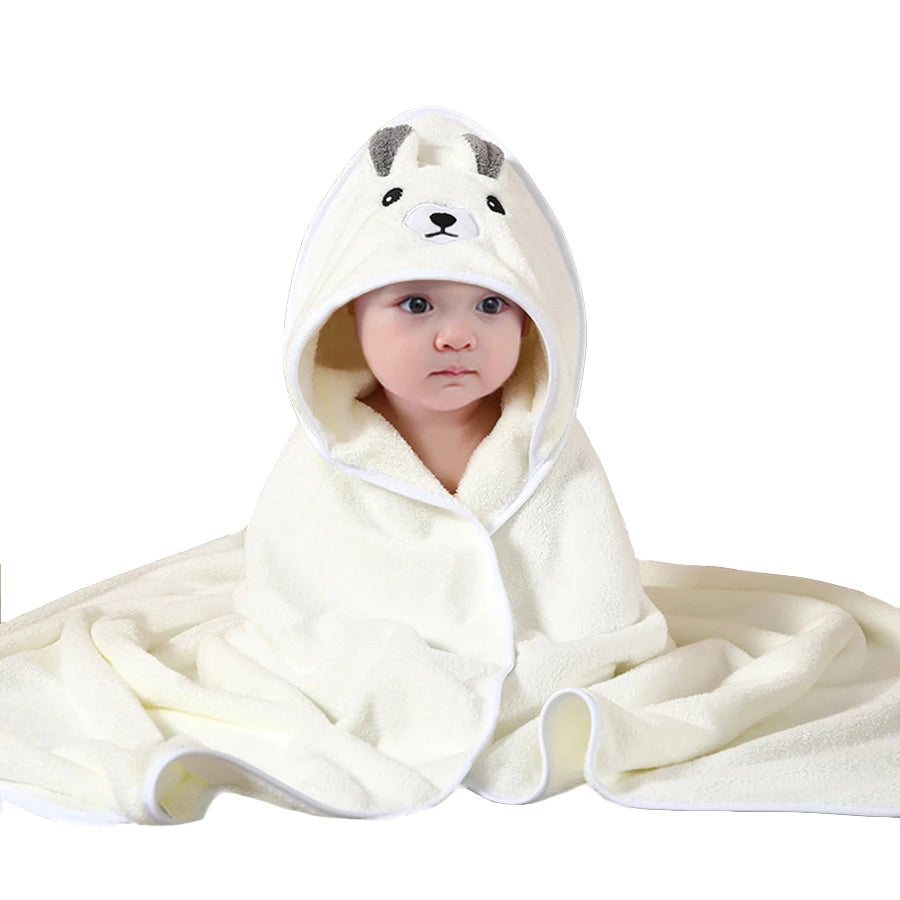 NONECN Baby Hooded Bathrobe Cartoon Coral Fleece Towel Blanket