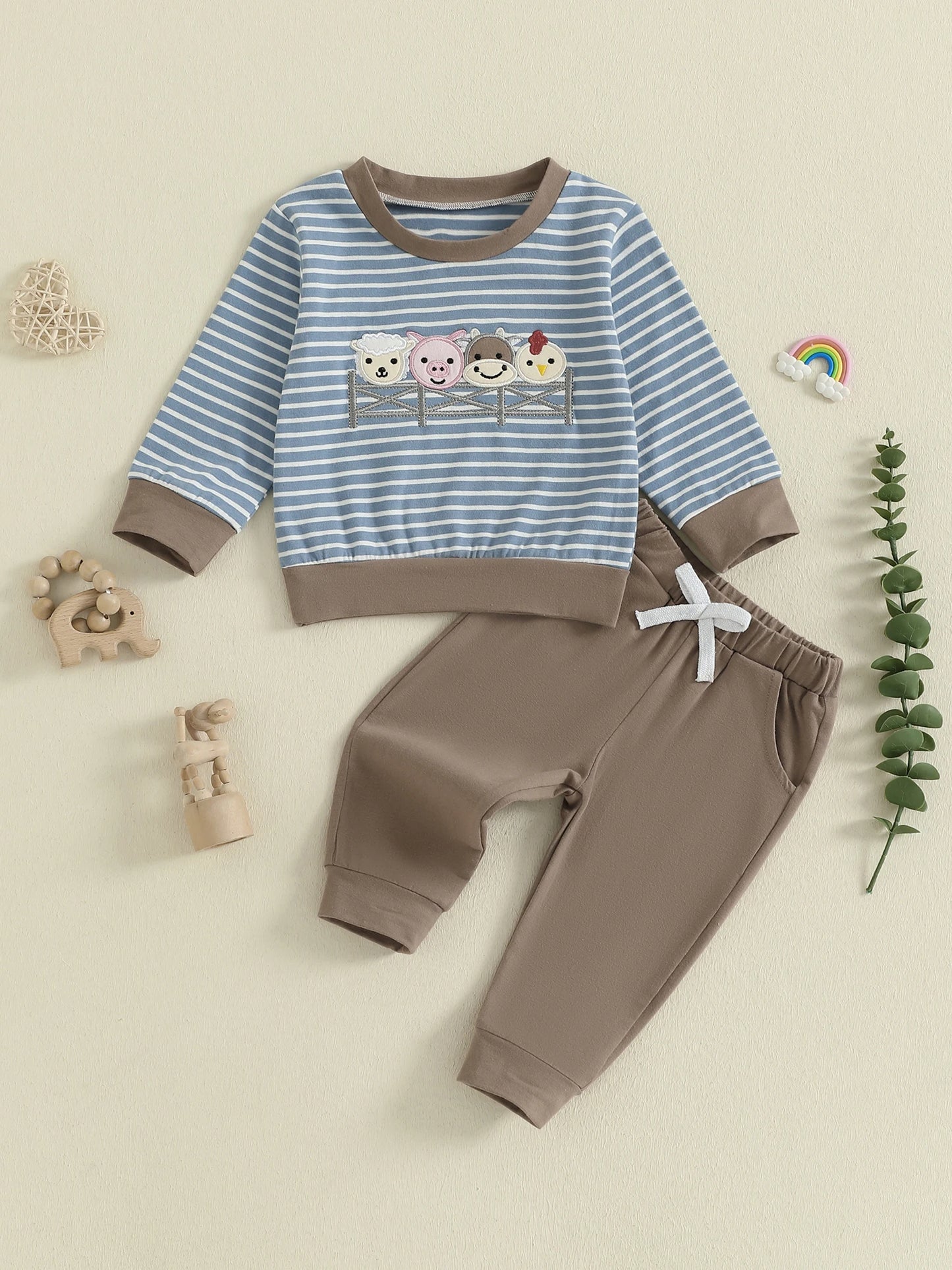 Toddler Boy Piece Striped Top And Elastic Waist Pants Set