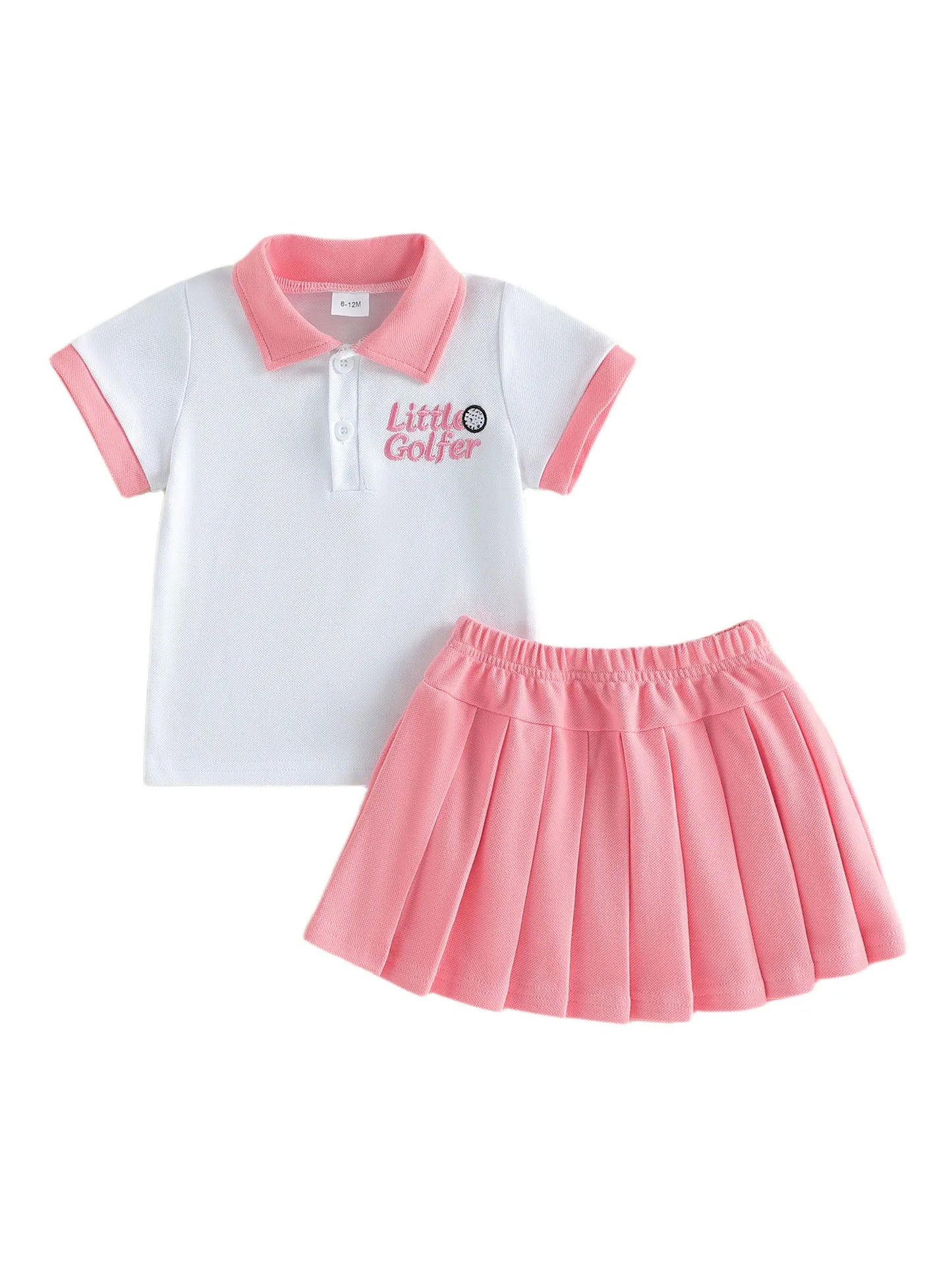 Girls Golf Outfit Embroidered Letters Shirt and Pleated Skirt Set