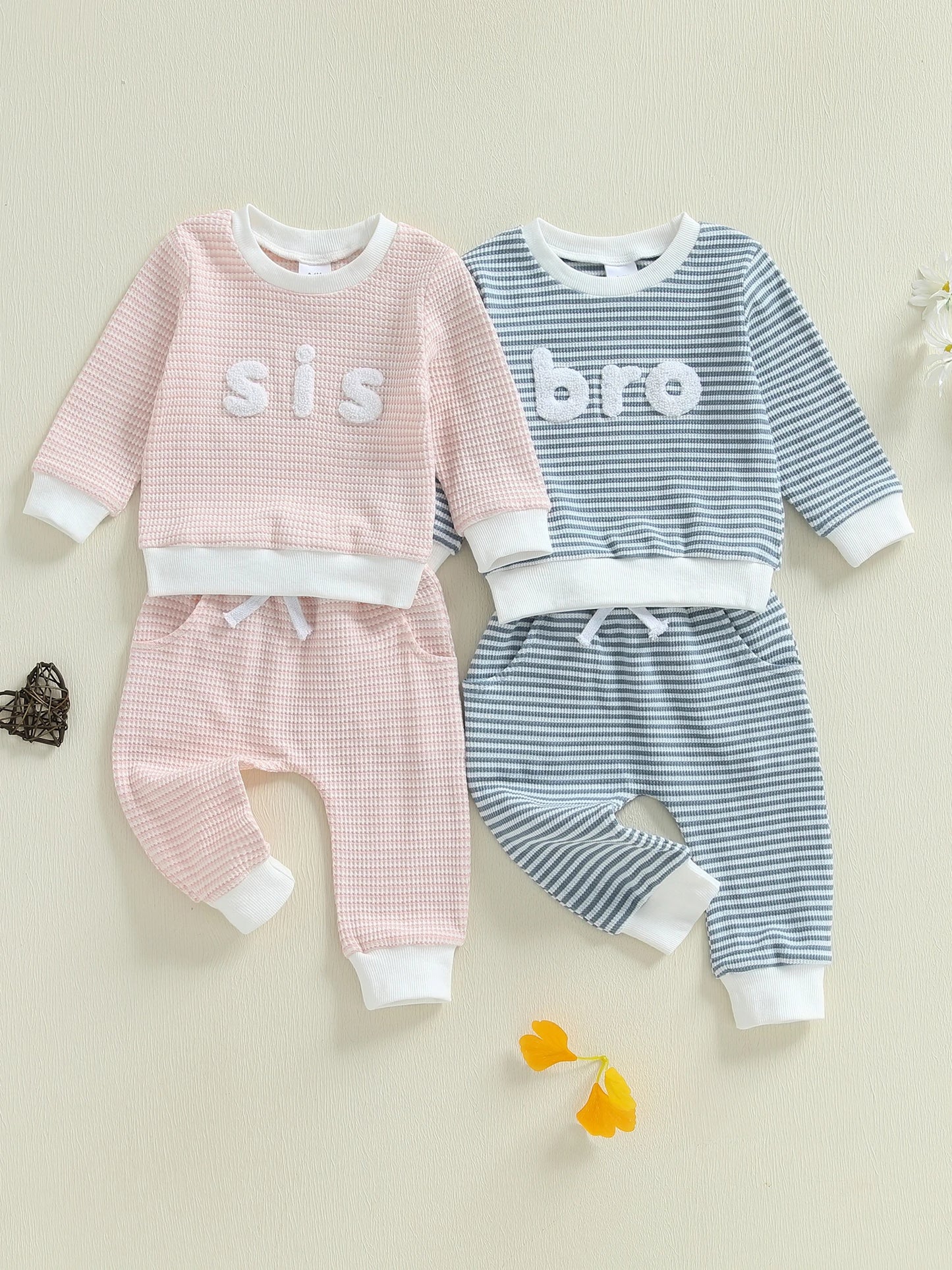 Infant Unisex Knit Two Piece Sweatshirt And Trousers Set With Embroidered Words