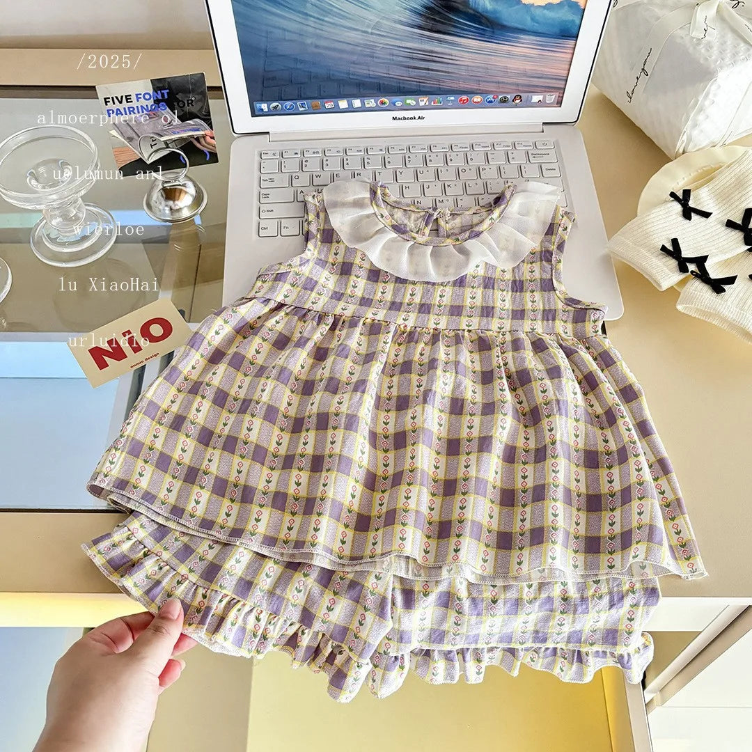 Bonkawoo Two Piece Sleeveless Princess Dress Floral Print Baby Girls