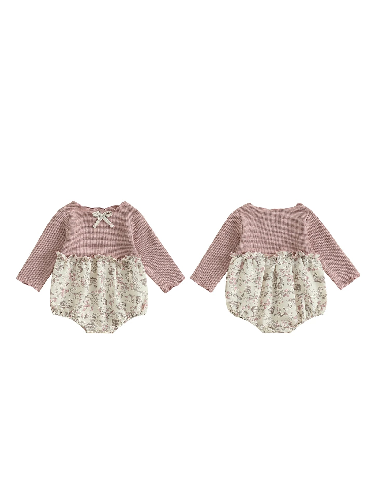 Toddler Girl Winter Warm Jumpsuit Floral Patchwork Romper