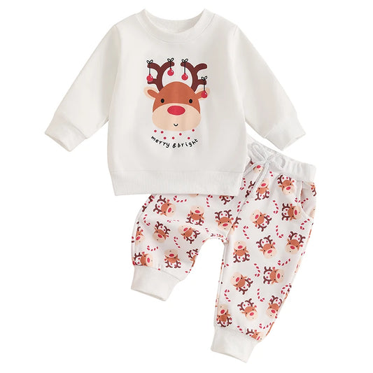 Toddler Christmas Deer Print Sweatshirt And Pants Set