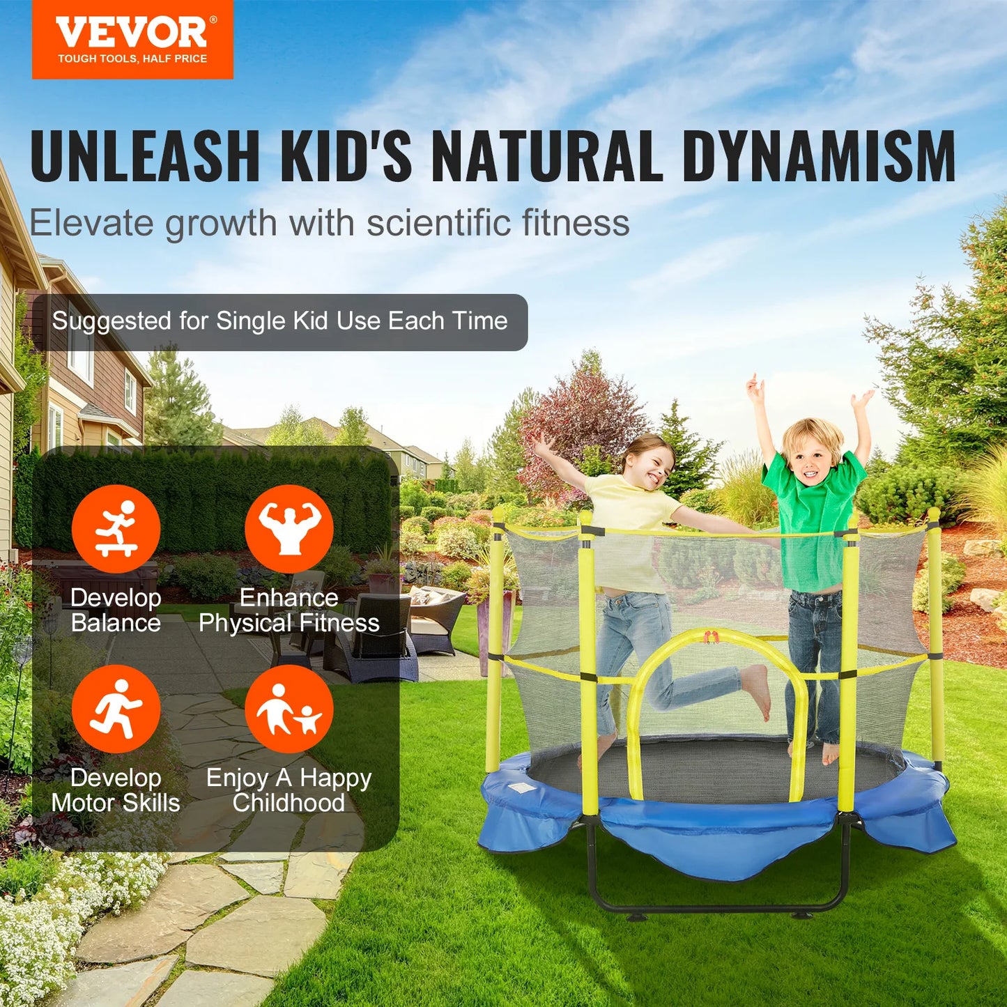 VEVOR Trampoline For Kids Indoor Outdoor Enclosure Net