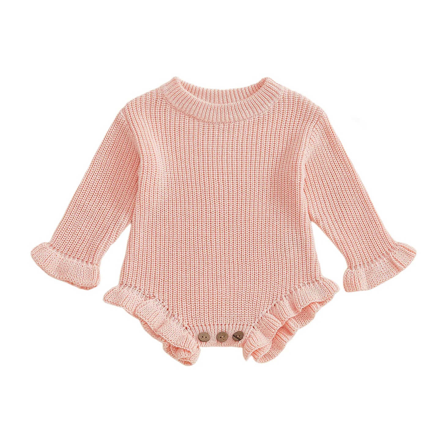Guangdong Baby Knitted Bodysuit Round Neck Ruffled Sleeves