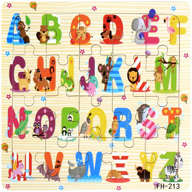 Wooden 3D Puzzle Cartoon Animals and Vehicles Jigsaw for Kids