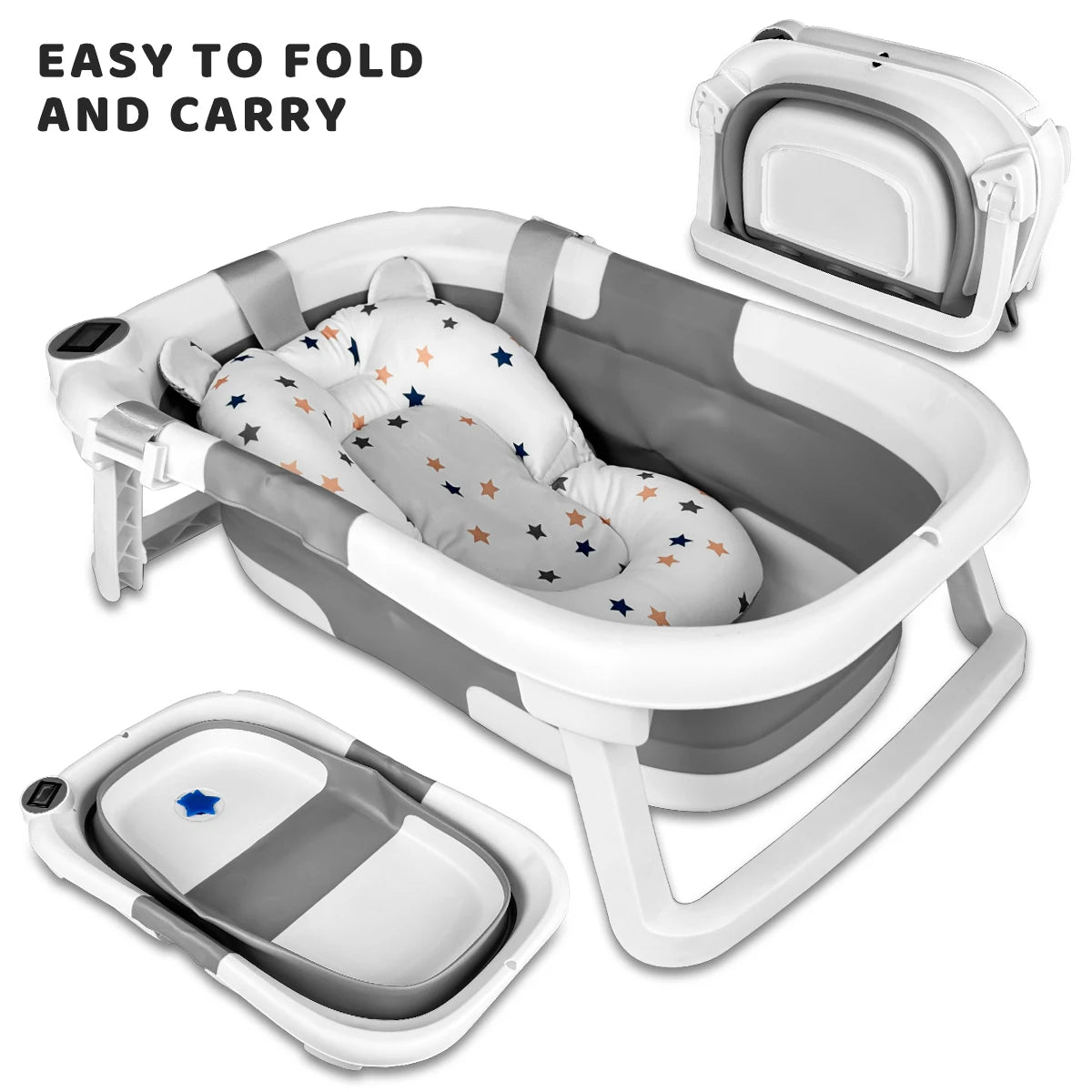Hignconcerned Foldable Baby Bathtub With Thermometer
