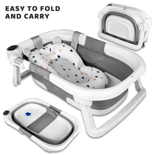 Hignconcerned Foldable Baby Bathtub With Thermometer