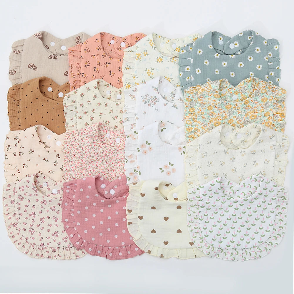 Flower Print Baby Bibs Adjustable Snap Burp Cloths Muslin Cotton