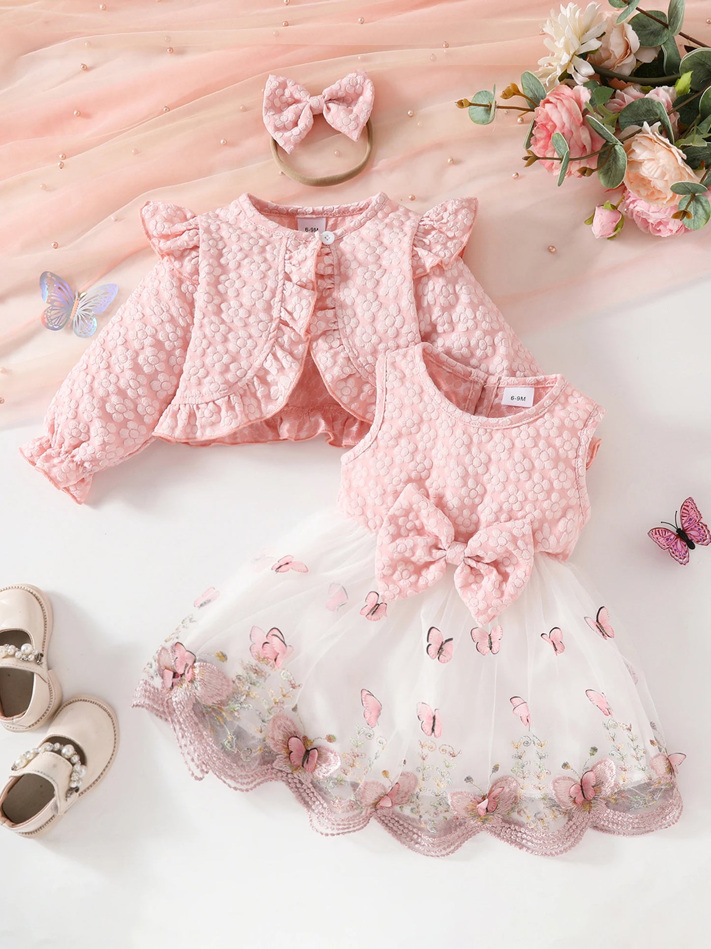 Guangdong Baby Girl Autumn Floral Romper Set with Bow
