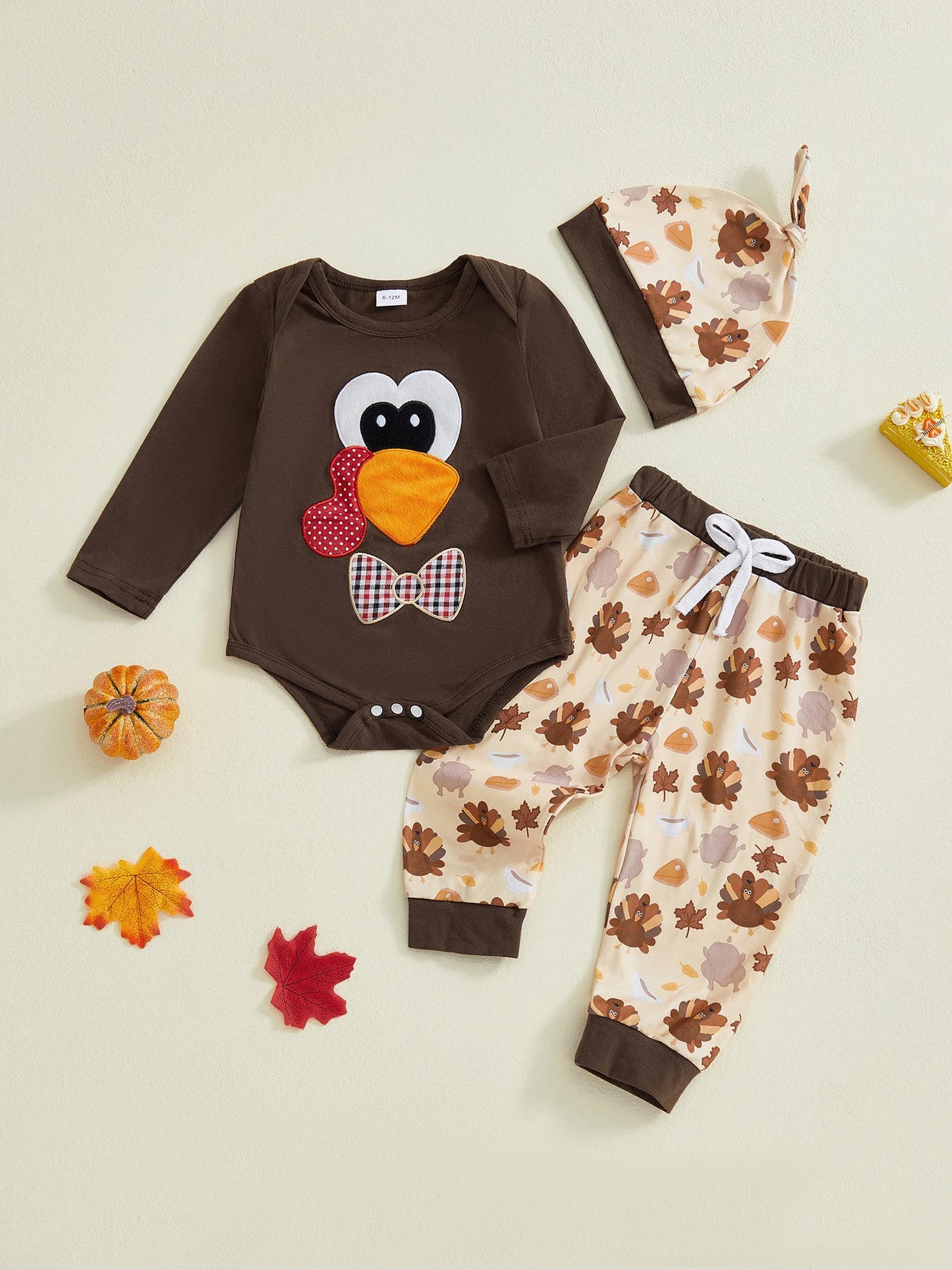 Guangdong CN Baby Thanksgiving 3Pcs Turkey Print Romper Set
