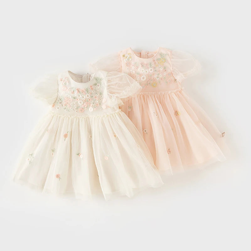 DAVE＆BELLA Floral Puff Mesh Pageant Dress For Girls
